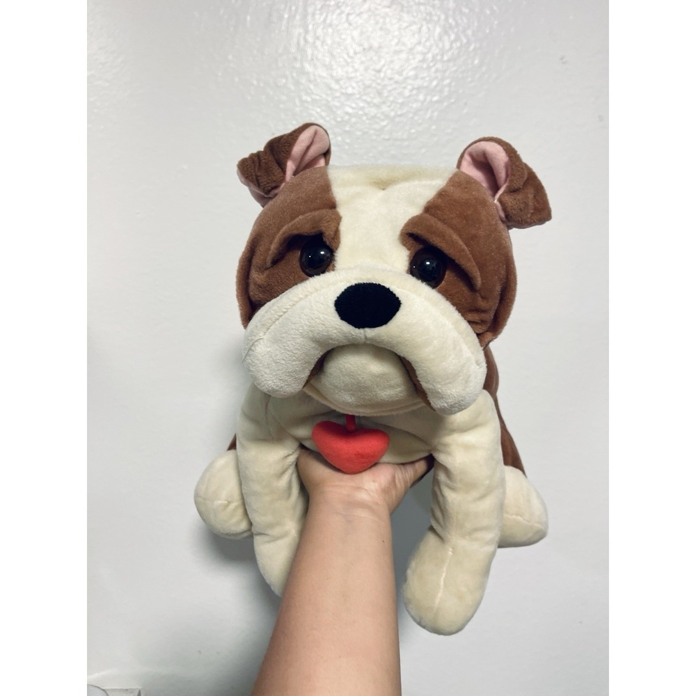 Large Bulldog Plush Dog Stuffed Animal Cute Puppy w/ Red Heart Collar Toy‎ - Picture 1 of 4
